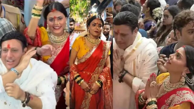 Govinda Komal Rani Lalbaugcha Raja Sindoor लालबागचा राजा के दर्शन के दौरान गोविंदा के साथ कोमल रानी स्वर्णकार