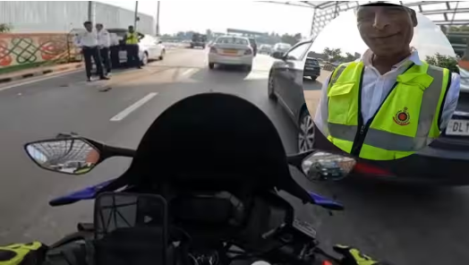 Delhi Traffic Police Viral Video: Bike Rider and Headcam दिल्ली में टनल से निकलने के बाद ट्रैफिक पुलिस ने बाइक राइडर को रोका, हेडकैम से बचा चालान