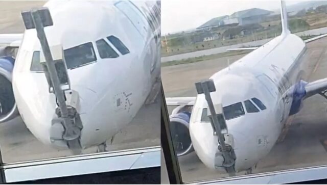 श्रीनगर एयरपोर्ट पर पार्किंग के दौरान VDGS पोल से टकराई IndiGo Flight 6E225