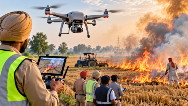 Punjab Stubble Burning 2026 Drone Monitoring पंजाब में पराली जलाने की निगरानी के लिए खेतों में ड्रोन तैनात