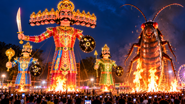 30 Feet Cockroach Effigy Delhi Ramlila 30 feet cockroach effigy in Pitampura Delhi Ramlila with Ravana Dussehra