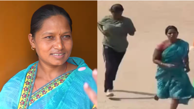 Kavita Devi barefoot running in saree for Home Guard recruitment in Jharkhand